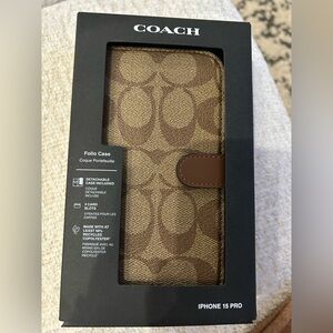 New COACH Folio Signature Tan Apple IPhone 15 Pro Max Case